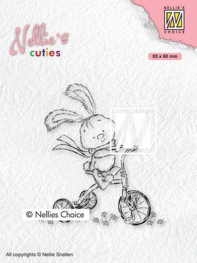 Nellie's Choice NCCS004 Stempel Nellie Snellen Nellie's Cuties Clearstamp konijn of haas op fiets driewieler kinderkaart