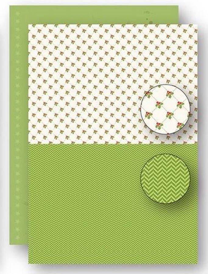 Nellie's Choice NEVA066 A4 Nellie Snellen knutselpapier kaarten scrapbook pakket 5 vel achtergrond papier achtergrondvellen kerstmis groen hulst Christmas green holly leaves