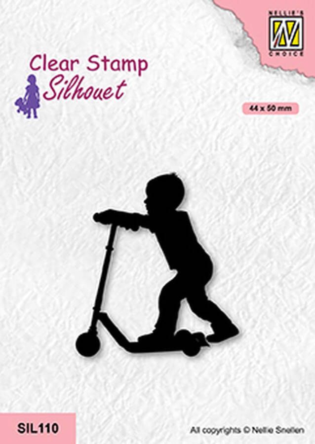 Nellie's Choice SIL110 Nellie Snellen clearstamp Silhouette stamp boy with scooter jongen op step kind steppen