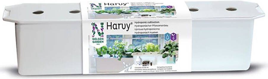 Nelson Garden Harvy 6 hydrocultuursysteem voor zes Planten Komplete Starter Set inklusief Plantenvoeding en Basilicum en Sla Zaden