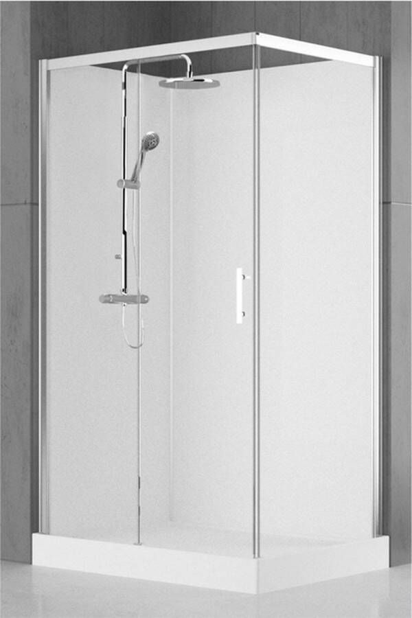 Nemo Spring Vidrio Douchecabine links 120x90cm schuifdeur vaste wanden veiligheidsglas thermostatische douchekraan