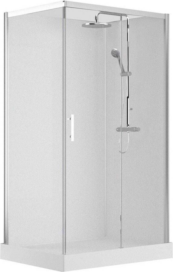 Nemo Spring Vidrio douchecabine rechts 1200x900mm met schuifdeur en vaste wanden in veiligheidsglas verstelbare hand en regendouche gladde flexibel thermostatische douchekraan
