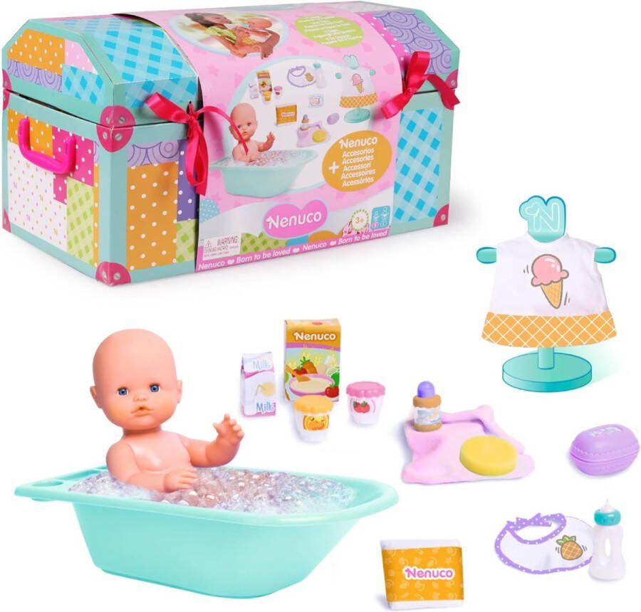 Nenuco Famosa Babypop Verzorgingsset Complete Speelset met Accessoires Pasgeboren Pop Inclusief Badkuip Voedingsset en Hygiënespeelgoed