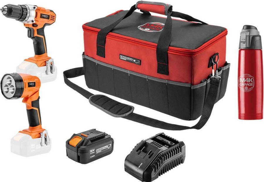 Neo tools Graphite Energy+ Accu schroefboormachine set in luxe klustas