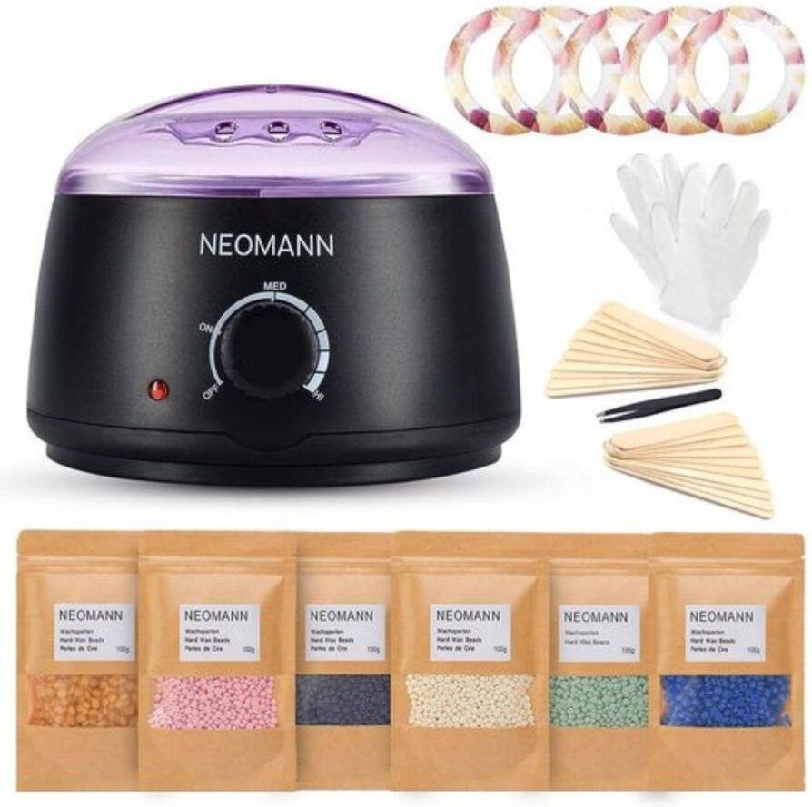 NEOMANN Waxer DELUXE Waxing Set Waxapparaat met Teflon Coating + 600g Parels + 30 Spatels + 5 Papieren Ringen + Pincetvoor Professioneel Ontharen met Wax Waxverwarmer warm Waxapparaat of Waxing Machine