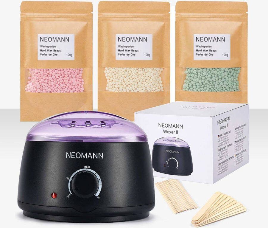 NEOMANN Waxer II Waxing Set Waxapparaat met Teflon Coating + 300g Parels + 20 Spatels voor Professioneel Ontharen met Wax Waxverwarmer warm Waxapparaat of Waxing Machine