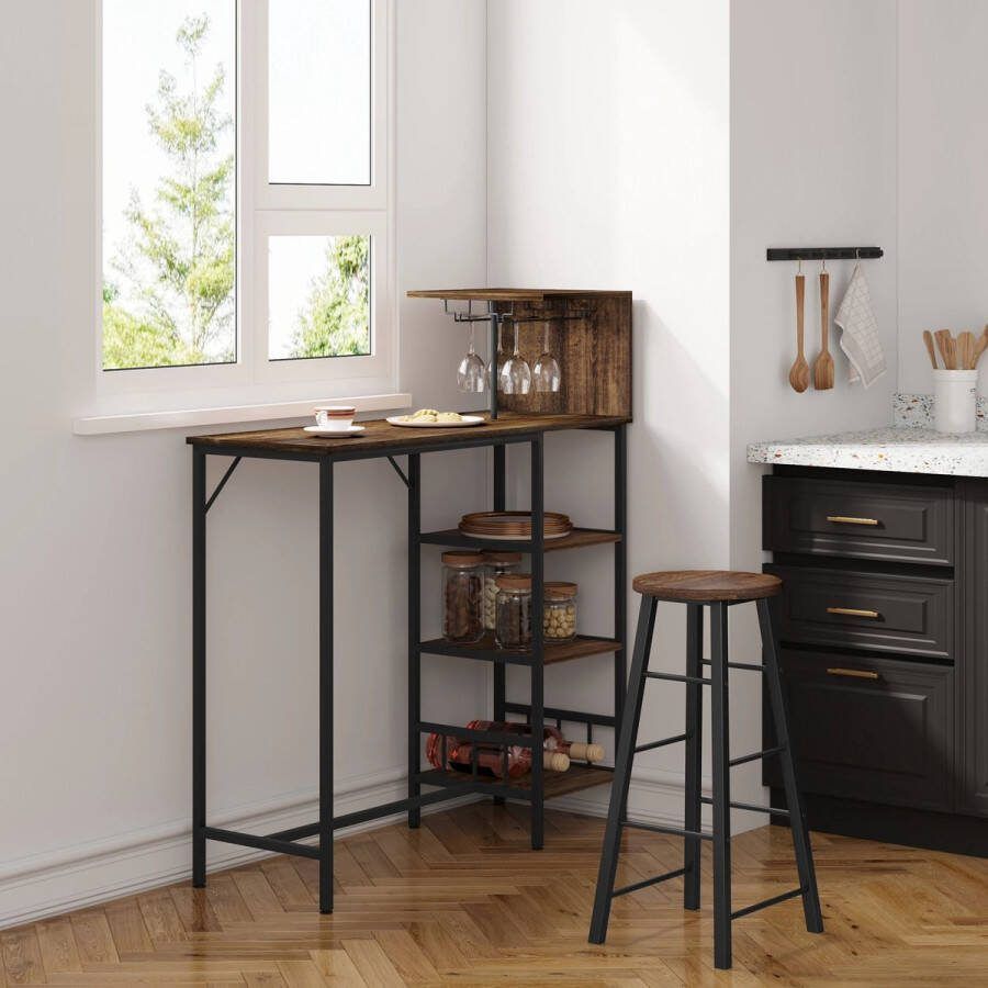 Neos Néos Bartafel Industrieel 4-Tier Opbergplanken MDF en Metaal Vintage Hout 110x125x40cm