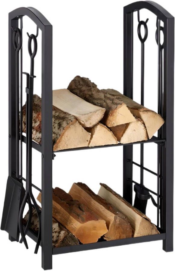 Nereb brandhoutrek met haardstel vierdelig houtopslag zwart haardhout opslag + Gratis aanmaak blokjes