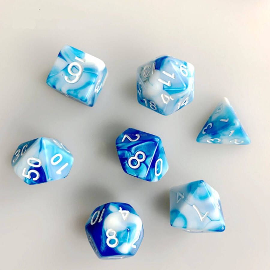 Nereb D&D dice set DnD dobbelstenen Blauw Wit Dungeons and Dragons dobbelstenen polydice