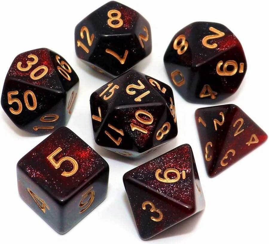 Nereb D&D Dice Set DnD Dobbelstenen Set Blauw Rood Zwart Sterren Dungeons and Dragons Dobbelstenen Inclusief Bewaarzakje