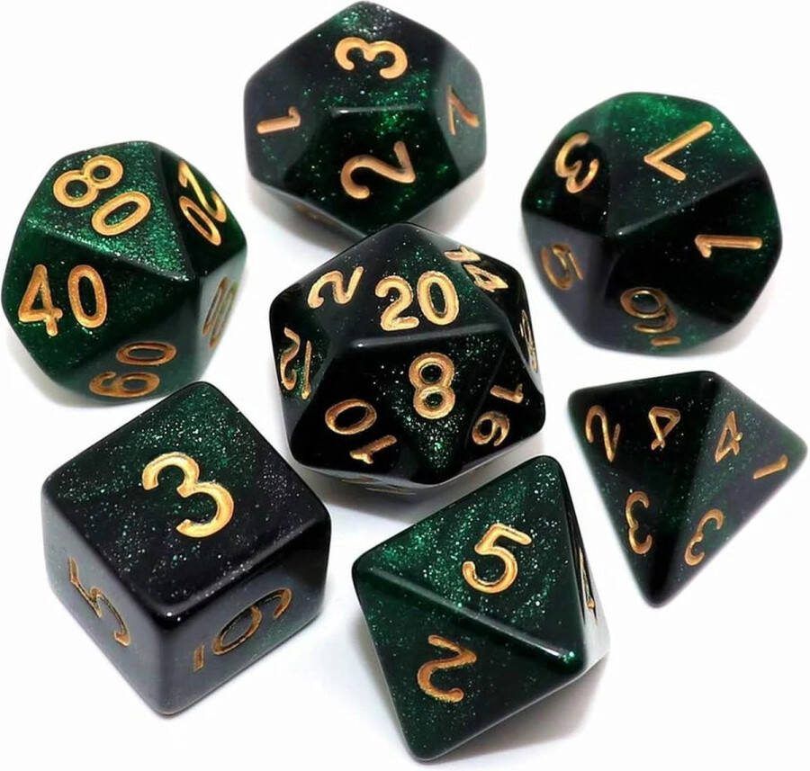 Nereb D&D Dice Set DnD Dobbelstenen Set Groen Sterren Dungeons and Dragons Dobbelstenen Inclusief Bewaarzakje