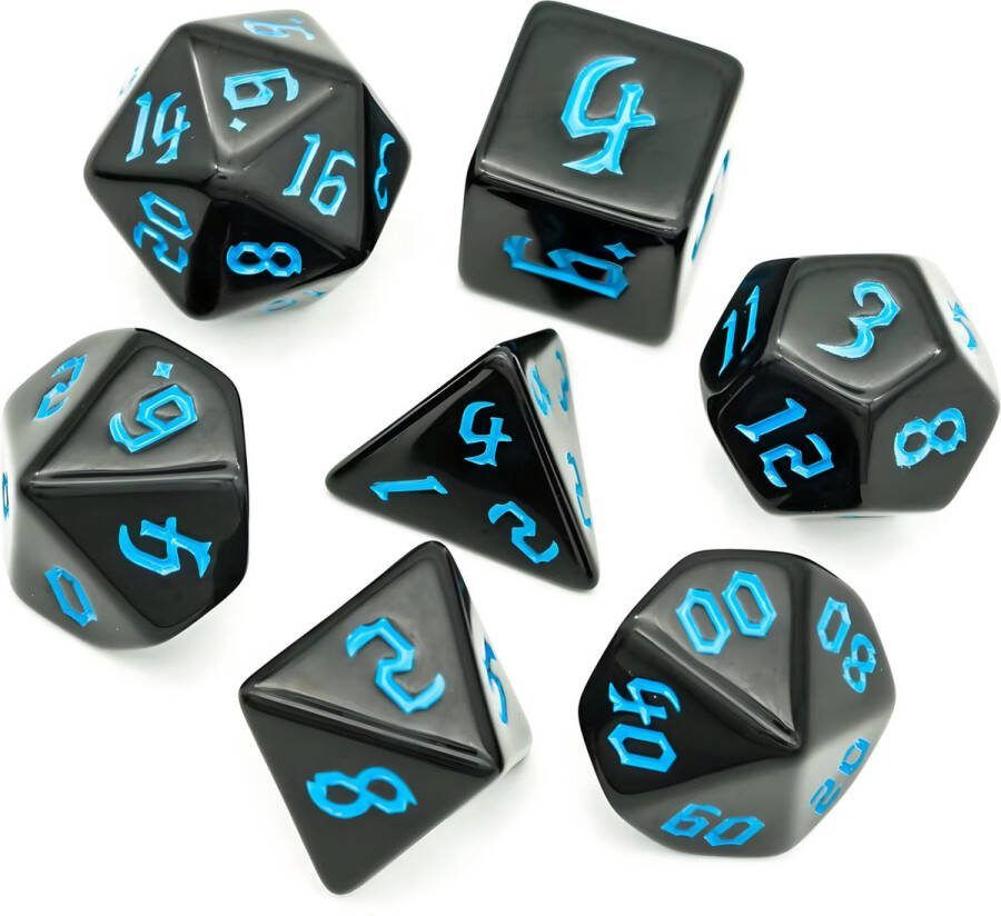 Nereb D&D Dice Set DnD Dobbelstenen Set Zwart Blauw Dungeons and Dragons Dobbelstenen Inclusief Bewaarzakje