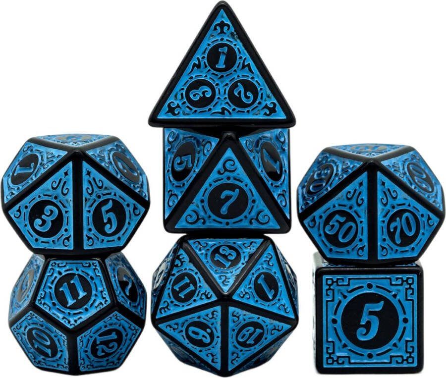 Nereb D&D Dice Set DnD Dobbelstenen Set Zwart & Blauw Dungeons and Dragons Dobbelstenen Inclusief Bewaarzakje