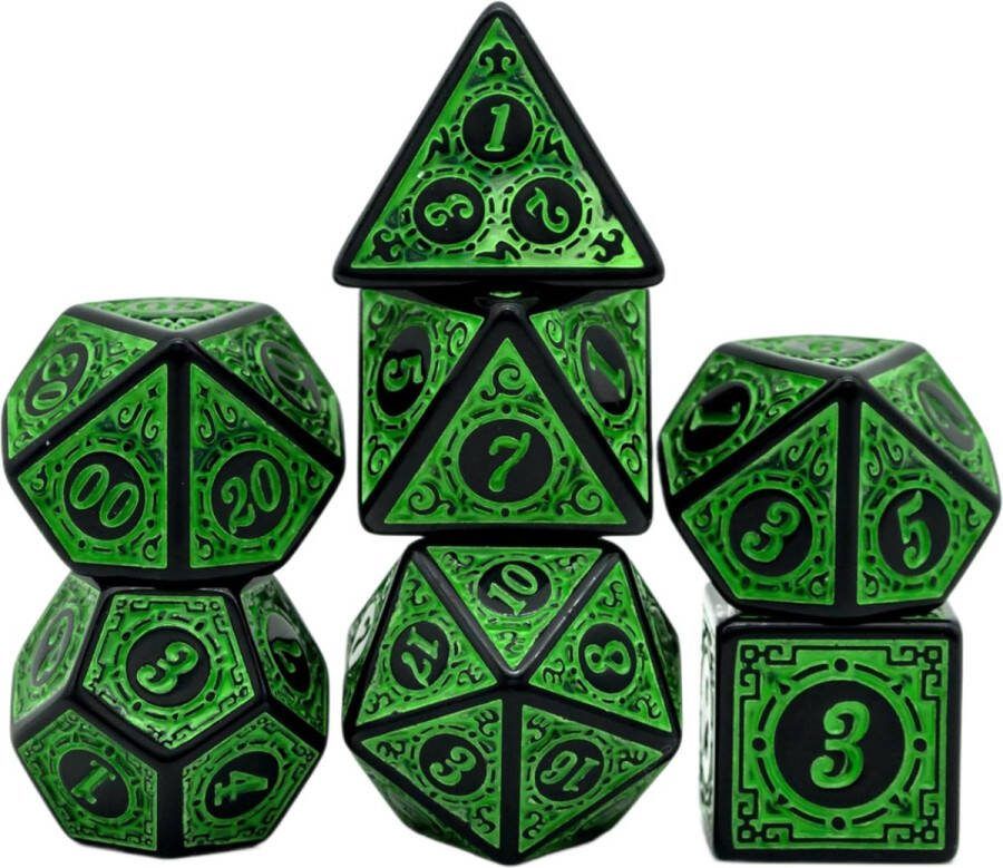 Nereb D&D Dice Set DnD Dobbelstenen Set Zwart & Groen Dungeons and Dragons Dobbelstenen Inclusief Bewaarzakje