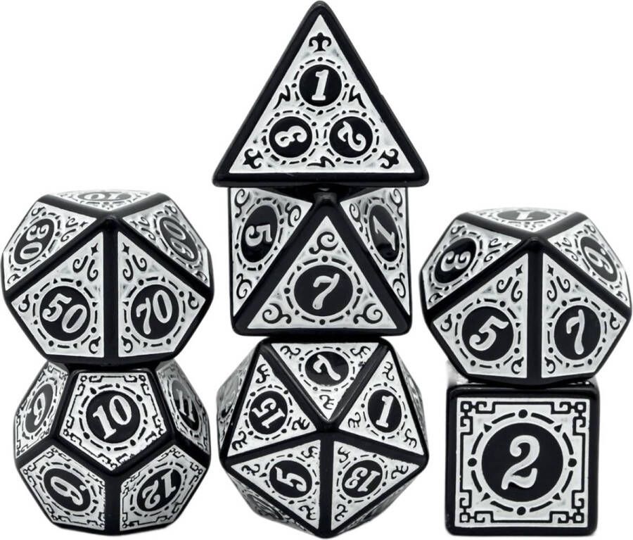 Nereb D&D Dice Set DnD Dobbelstenen Set Zwart & Wit Dungeons and Dragons Dobbelstenen Inclusief Bewaarzakje