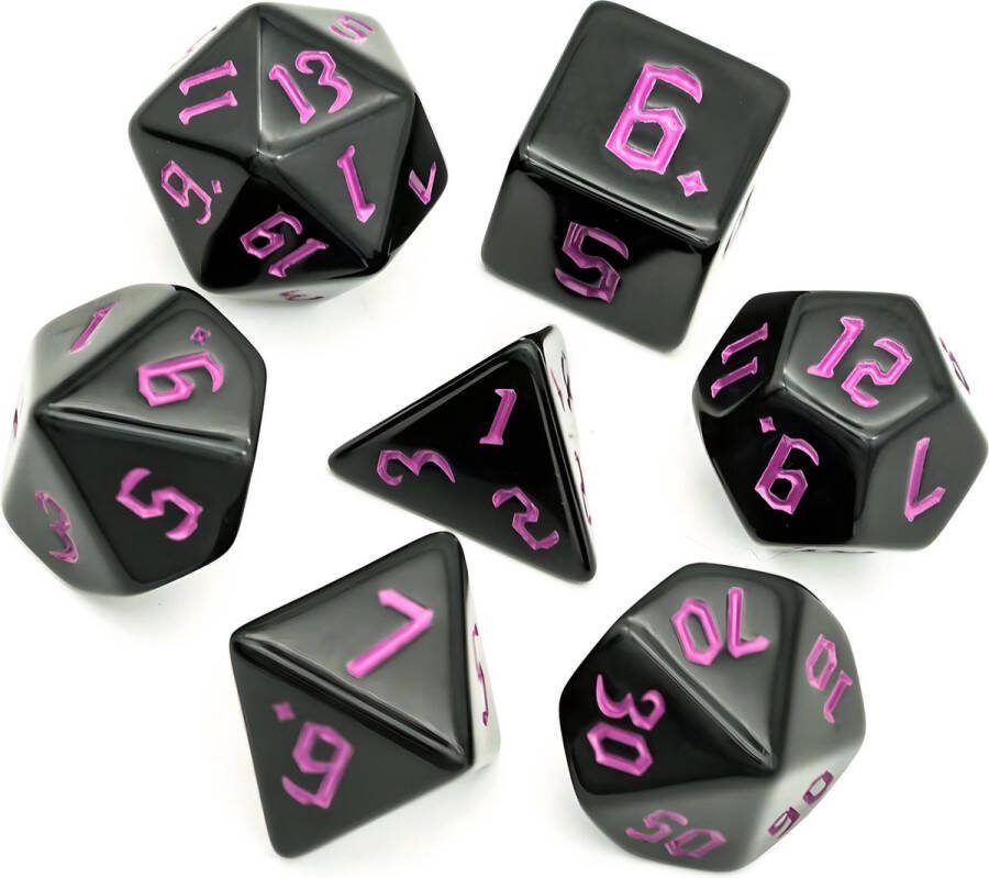 Nereb D&D Dice Set DnD Dobbelstenen Set Zwart Paars Dungeons and Dragons Dobbelstenen Inclusief Bewaarzakje