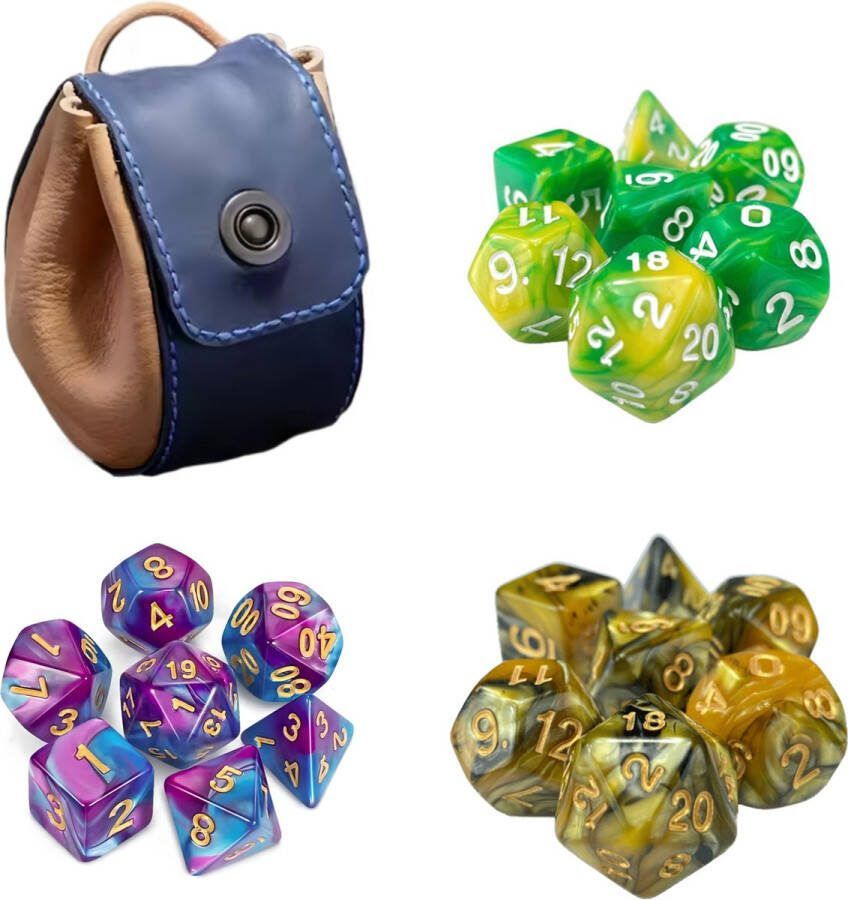 Nereb Dungeons and Dragons Dobbelstenen Super Set DnD Polydice 3 Sets (21 Stuks) Inclusief D&D Dice Bags