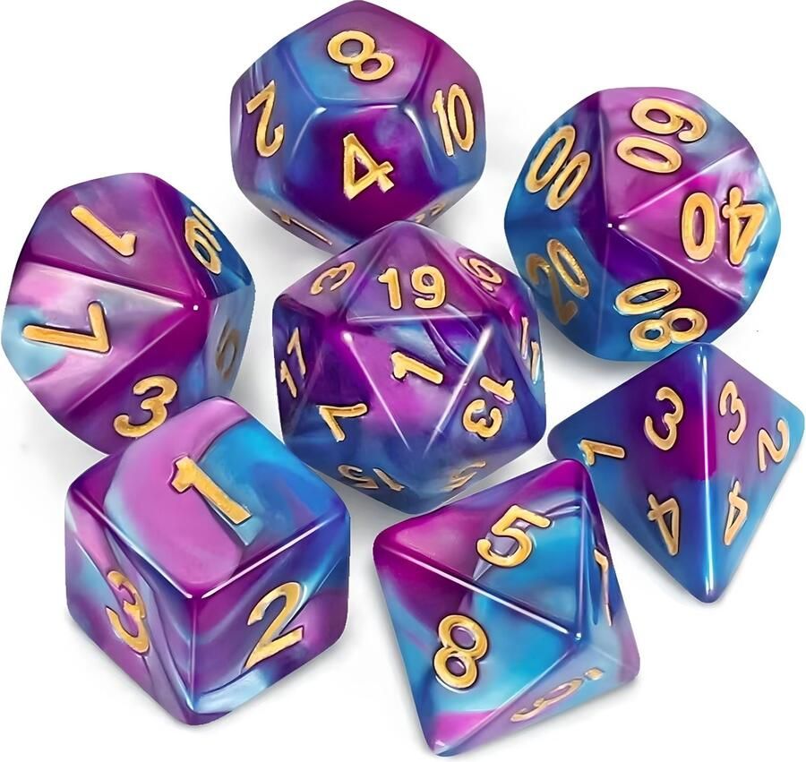 Nereb D&D dice set DnD dobbelstenen Paars Blauw Dungeons and Dragons dobbelstenen polydice