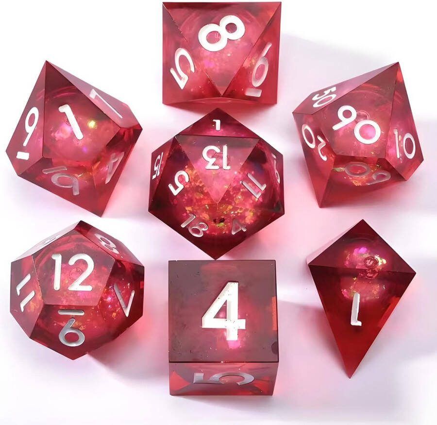 Nereb Robijnvlam Liquid Core Dobbelstenen Dnd Dice Set Dungeons & Dragons Dobbelstenen DnD Dobbelstenen Inclusief gift verpakking