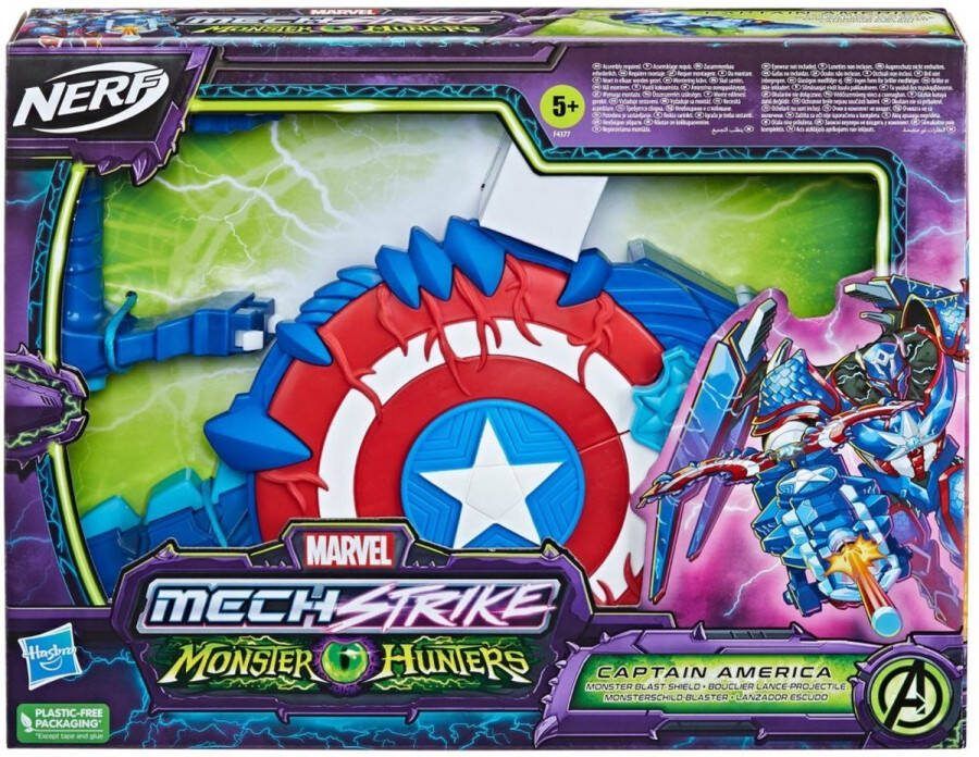 NERF Marvel Mech Strike Monster Hunters Captain America + 3 Darts