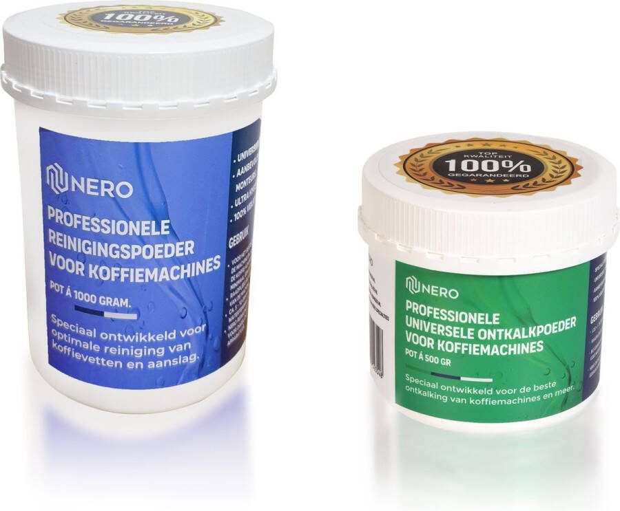 Nero Koffiereiniging pakket 1000 gram koffiemachine reinigingspoeder + 500 gram Ontkalker