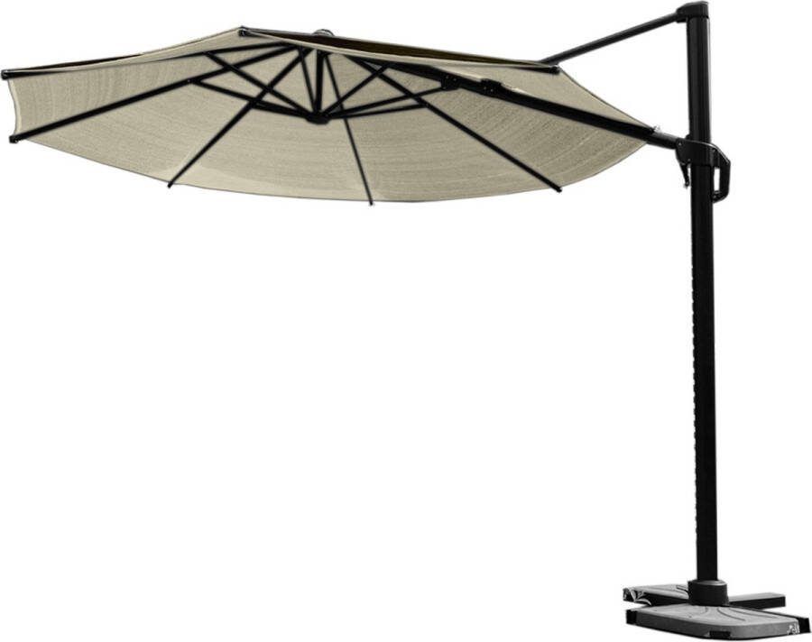 NESLING Coolfit 350cm Zweefparasol Dubbel Kantelbaar Gebroken Wit Met Kruisvoet Met Beschermhoes