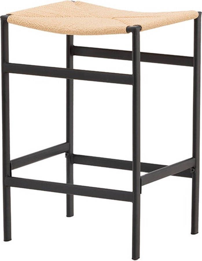 Nest living Roan metalen barkruk zwart met rotan zitting 66 cm