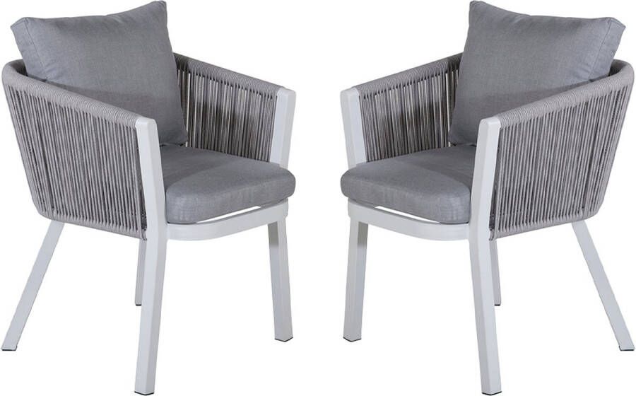 Nest outdoor Elly Tuinstoelen Set van 2 Lichtgrijs Aluminium met Armleuning Zitkussens Witte Poten Modern Terrasstoel