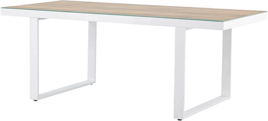 Nest outdoor Mathijs Tuintafel Wit Aluminium Weerbestendig Waterafstotend Glazen Tafelblad 6 Persoons 200 x 90 cm