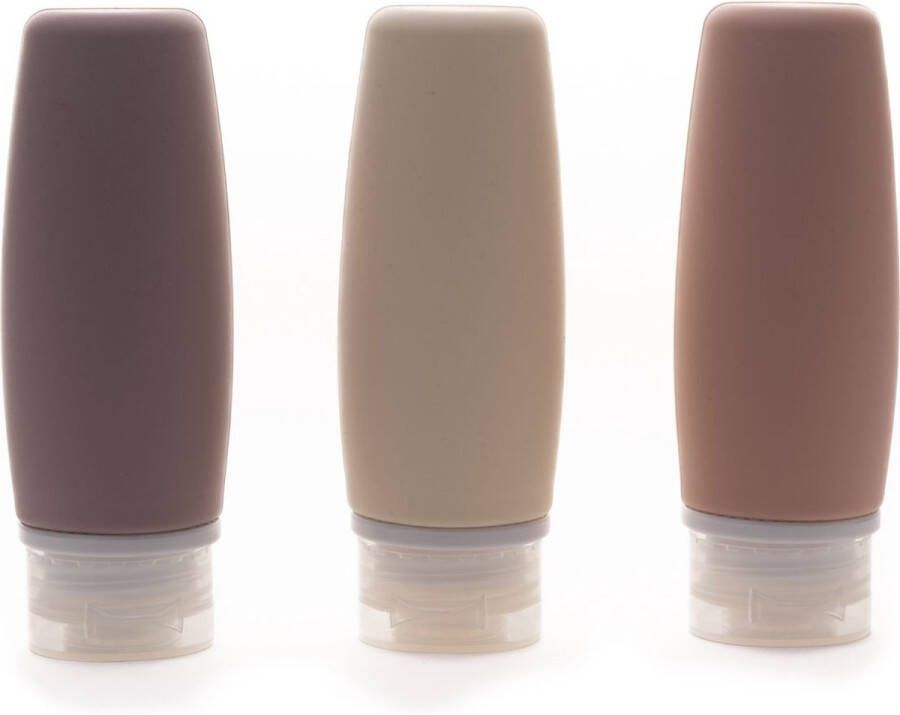 Nesto's Navulbare Reisflesjes met Etui Reisflacons 100ml- Reispotjes Handbagage Mini Shampoo Reisverpakking Siliconen Vliegtuig Reisset toiletartikelen Mauve Melkwit Donker Roze 4-delig