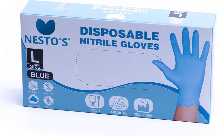 Nesto's Nitril Wegwerp Handschoenen Latexvrij Poedervrij Niet steriel Onderzoekshandschoenen Medisch Plastic Maat L Blauw