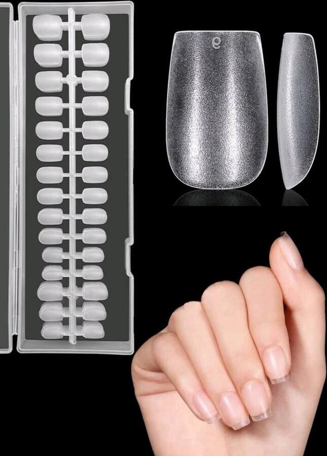 Nettie's Nails Nageltips 240 stuks vierkant kort Nailtips Nepnagels Kunstnagels Plaknagels Full cover Nailtips Nageltips transparant Nagel tips transparant Full cover nageltips 240 stuks Nagel tips acryl Nagel tips