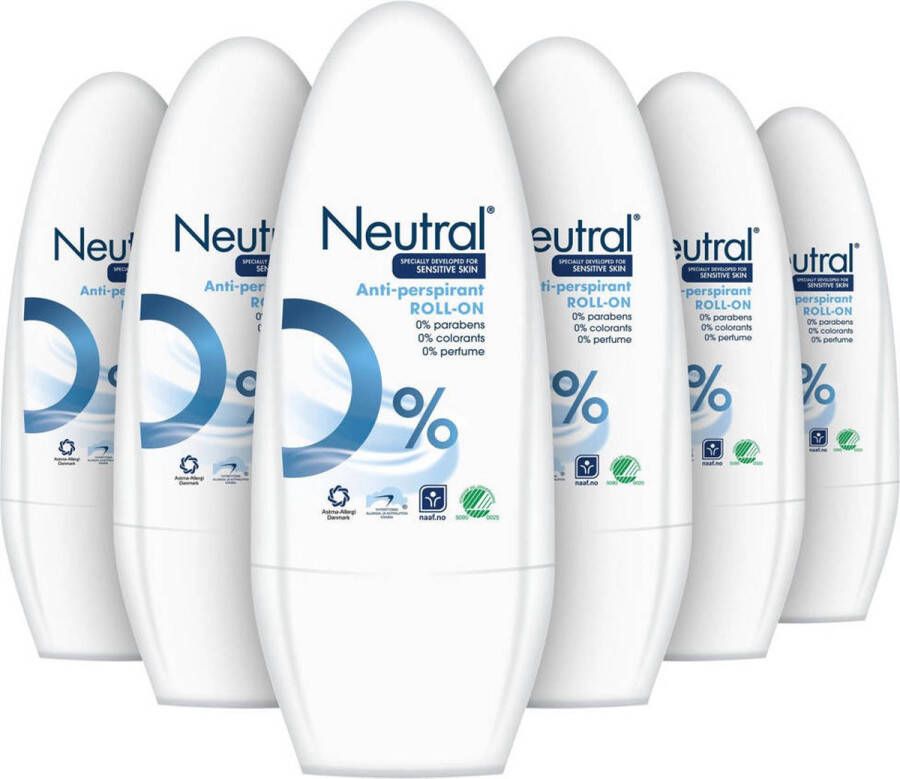 Neutral 0% 50 ml Deodorant Roller 6 stuks Voordeelverpakking