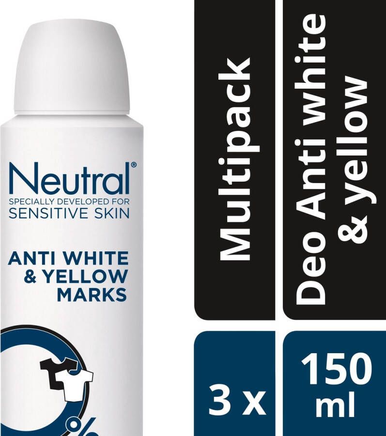 Neutral 0% Anti white & yellow Deodorant 3 x 150 ml Voordeelverpakking