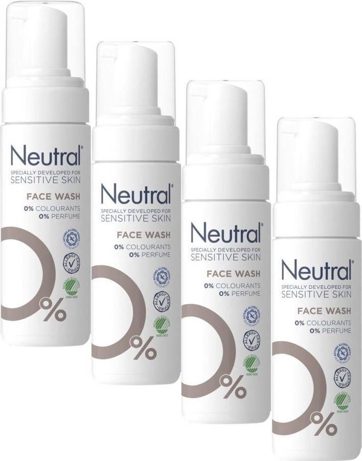 Neutral 0% Face Wash Parfumvrij Gezichtsreiniging 4 x 150 ml Voordeelverpakking