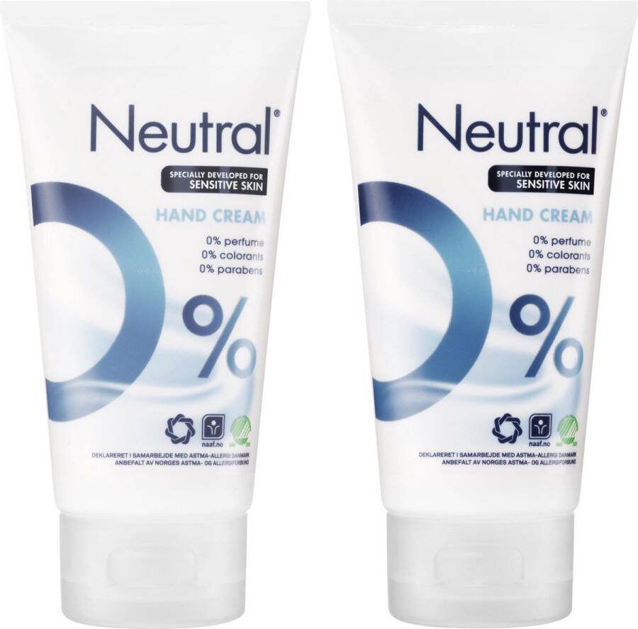 Neutral 0% Handcrème Parfumvrij 2 x 75 ml -Voordeelverpakking