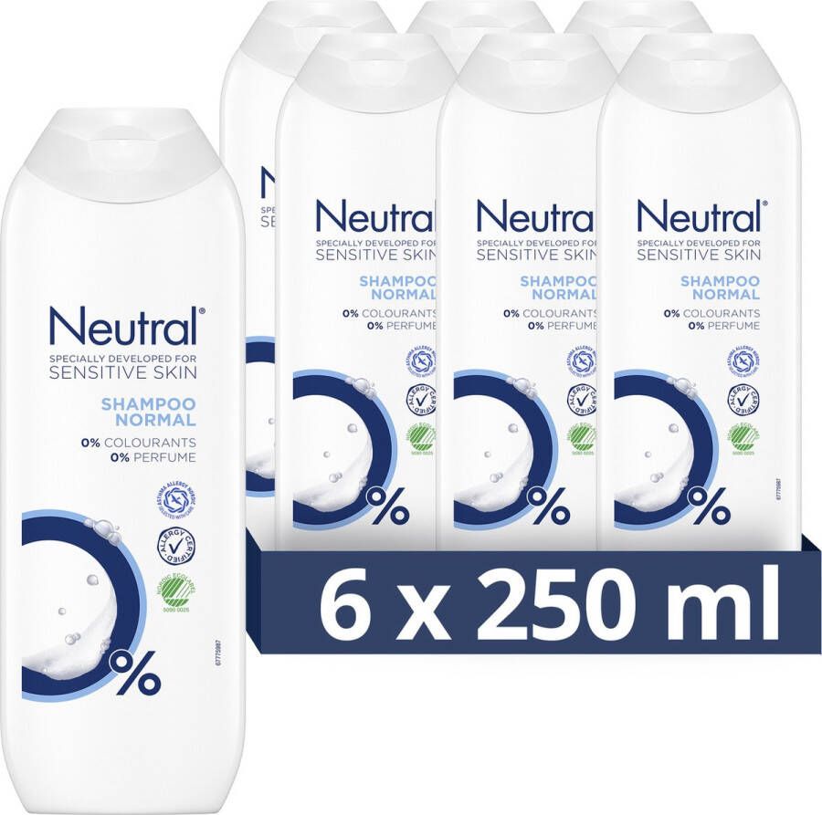 Neutral 0% Shampoo Normaal bevat 0% parfum en 0% kleurstof 6 x 250 ml