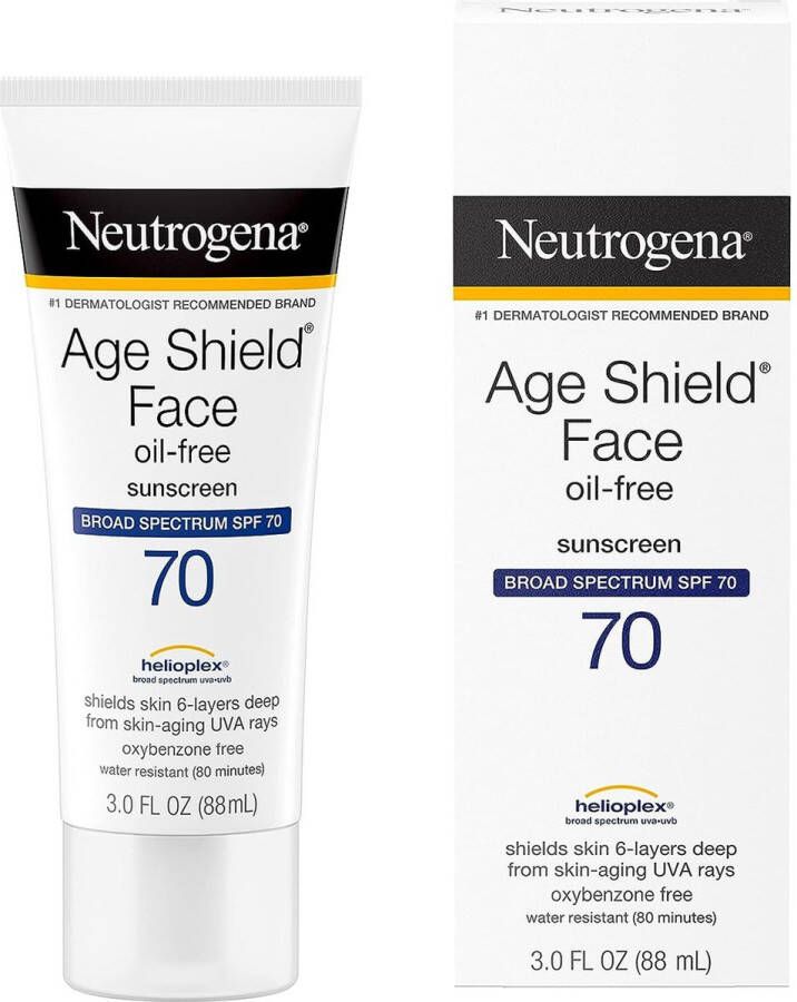 Neutrogena Age Shield Face Oil-Free Sunscreen Lotion met breed spectrum SPF 70 niet-comedogene hydraterende zonnebrandcrème om tekenen van veroudering te helpen voorkomen