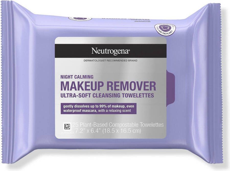 Neutrogena Makeup Remover Night Calming Cleansing Towelettes Gezichtsdoekjes om vuil olie en make-up te verwijderen