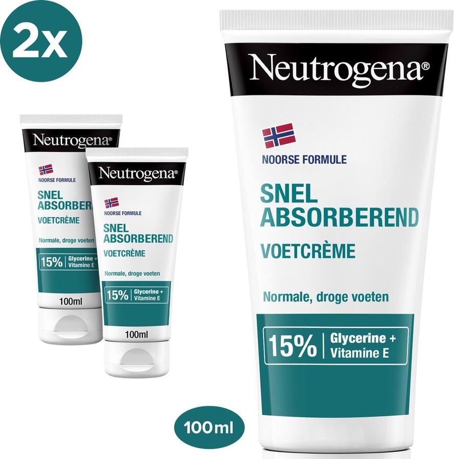 Neutrogena Noorse Formule Snel Absorberende Voetcrème voetencreme voor normale en droge Voeten 2 x 100ml