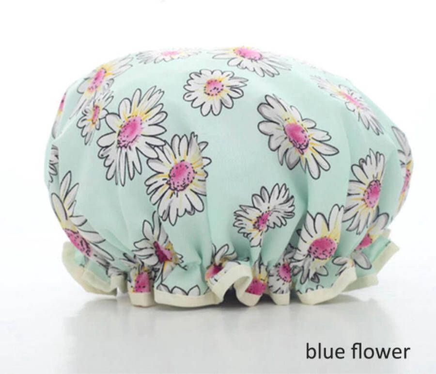 New Age Devi 2 x Dikke Douche muts Shower Cap Blue Flower Waterdicht BadMuts Dubbele Laag Douchemuts Haar Cover Bedekking Vrouwen Benodigdheden DoucheCap Badkamer Accessoires