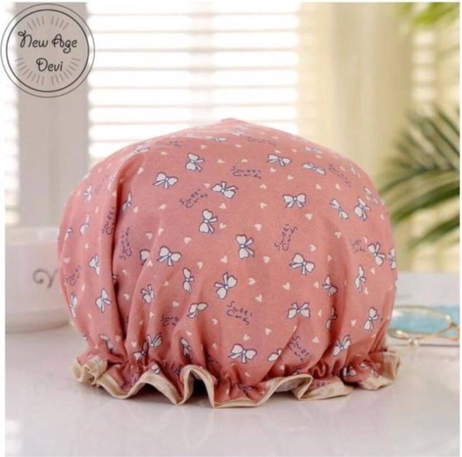 New Age Devi 2 x Dikke Douche muts Shower Cap Pink Bow Waterdicht BadMuts Dubbele Laag Douchemuts Haar Cover Bedekking Vrouwen Benodigdheden DoucheCap Badkamer Accessoires