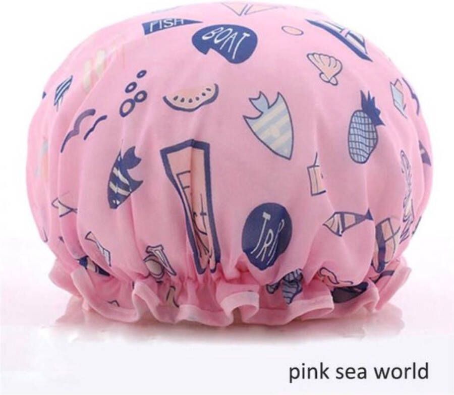 New Age Devi 2 x Dikke Douche muts Shower Cap Pink Sea World Waterdicht BadMuts Dubbele Laag Douchemuts Haar Cover Bedekking Vrouwen Benodigdheden DoucheCap Badkamer Accessoires