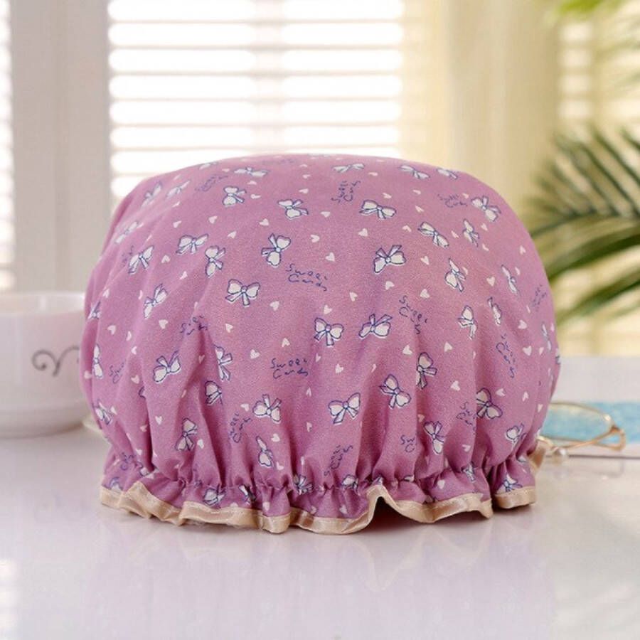 New Age Devi 2 x Dikke Douche muts Shower Cap Purple Bow Waterdicht BadMuts Dubbele Laag Douchemuts Haar Cover Bedekking Vrouwen Benodigdheden DoucheCap Badkamer Accessoires