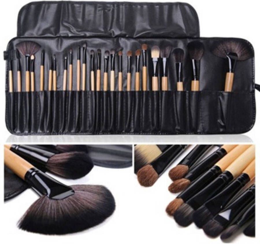 New Age Devi 24-delige Make Up Kwasten Set Met Foundation Poeder Oogschaduw Kwasten Plus Leer Opbergetui Beige