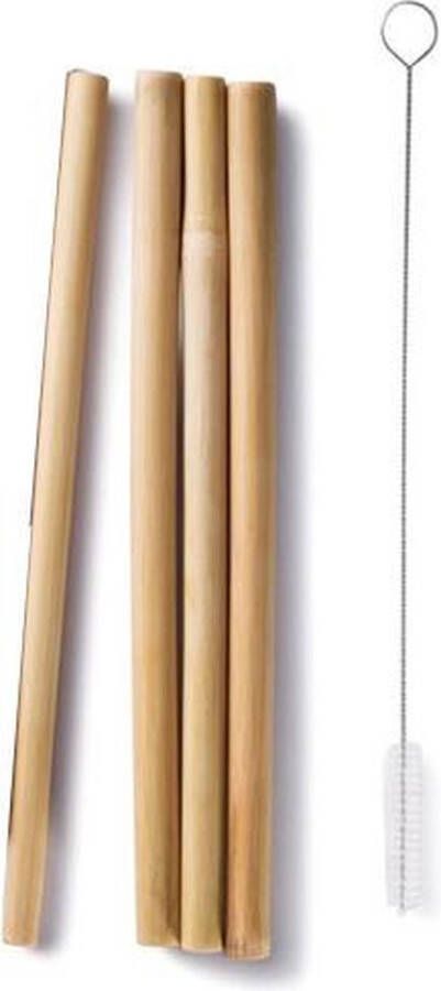 New Age Devi Bamboe Rietjes Bamboo Straws 4 stuks + Schoonmaakborsteltje Milieubewust en duurzaam alternatief voor plastic