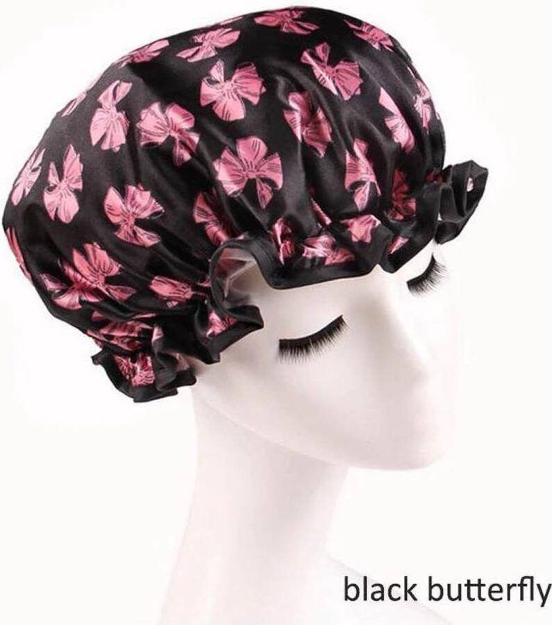 New Age Devi Dikke 1 Stuks Douche muts Shower Cap Black Butterfly Waterdicht BadMuts Dubbele Laag Douchemuts Haar Cover Bedekking Vrouwen Benodigdheden DoucheCap Badkamer Accessoires