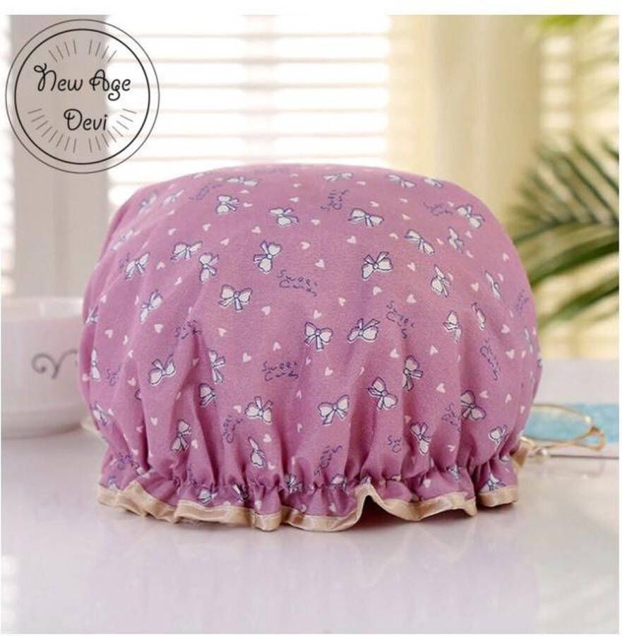 New Age Devi Dikke 1 Stuks Douche muts Shower Cap Purple Bow Paars Waterdicht BadMuts Dubbele Laag Haar Cover Haar Bedekking Vrouwen DoucheCap Badkamer Accesoire