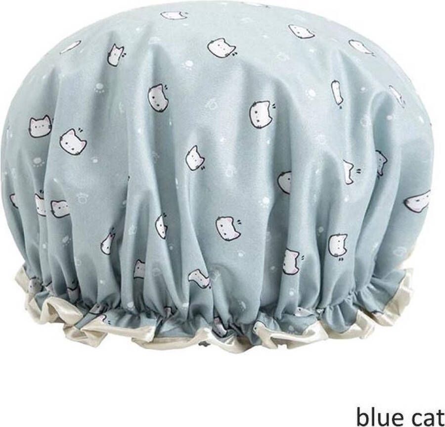 New Age Devi Dikke 1Stuks Douche muts Shower Cap Blue Cat Waterdicht BadMuts Dubbele Laag Douchemuts Haar Cover Bedekking Vrouwen Benodigdheden DoucheCap Badkamer Accessoires