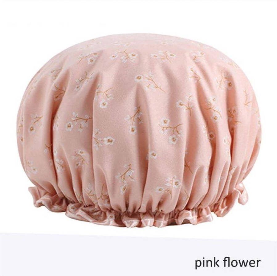 New Age Devi Dikke 1Stuks Douche muts Shower Cap Pink Flower Waterdicht BadMuts Dubbele Laag Douchemuts Haar Cover Bedekking Vrouwen Benodigdheden DoucheCap Badkamer Accessoires